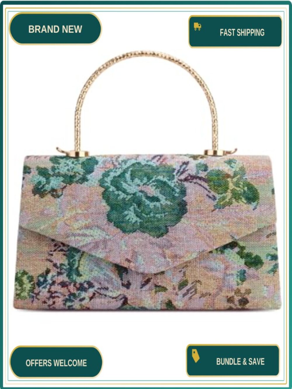 Floral Embroidery Clutch Top Handle Evening Bag Wedding Party Purse